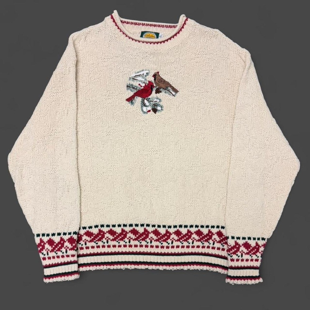 Vintage Cabelas Cardinal Knit Sweater Mens XL Cream 90s Cotton Made in USA